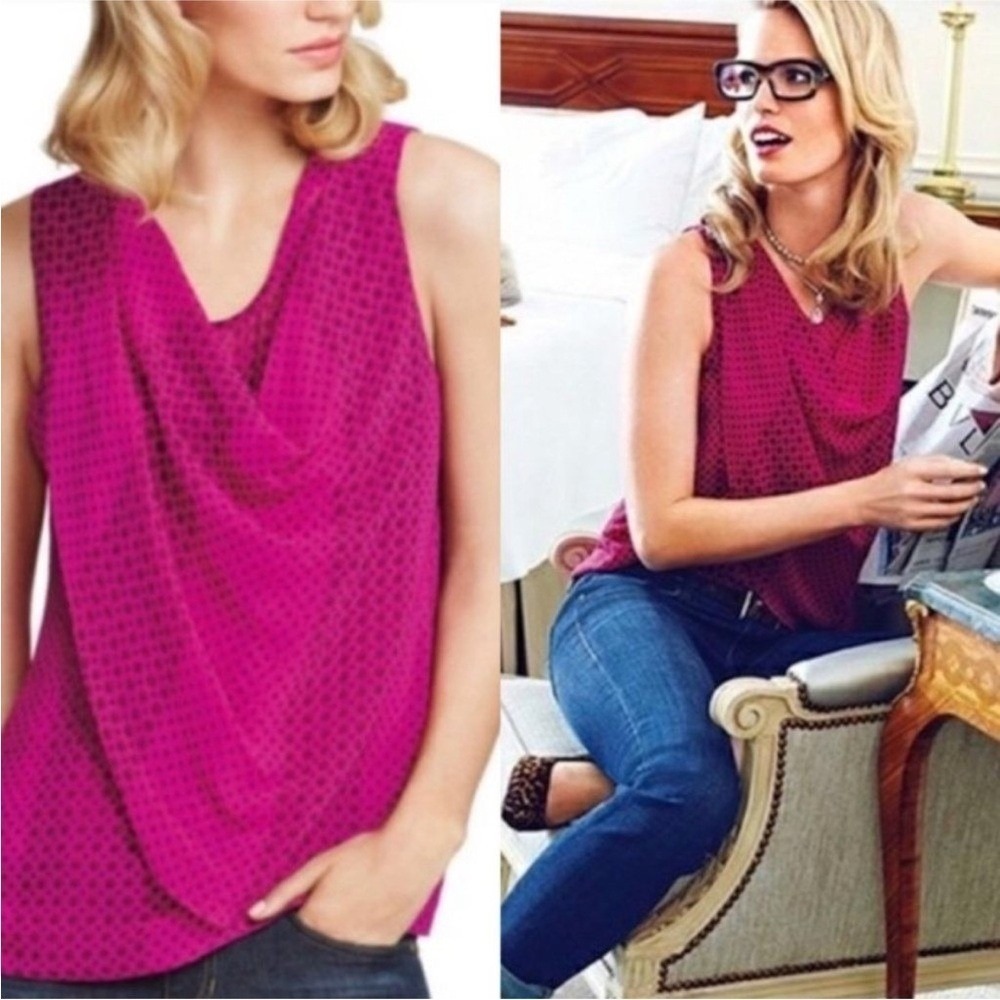 Cabi Sleeveless Top Daisy Print Draped Neckline Purple size Medium